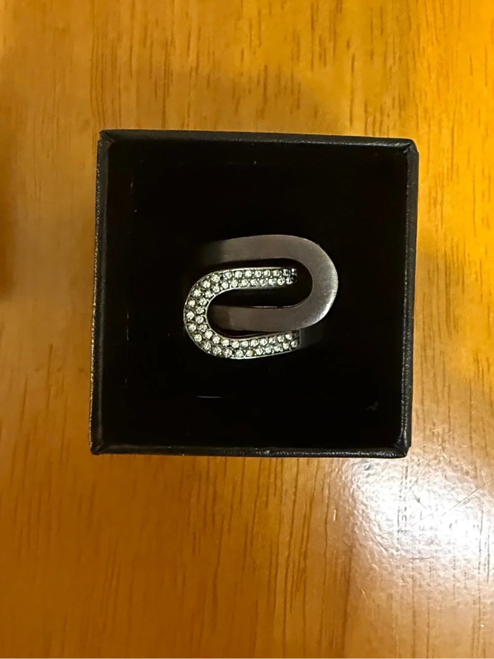 QVC Vicenza Italy Gunmetal Interlocking Crystal Ring, Sterling Silver, size 7